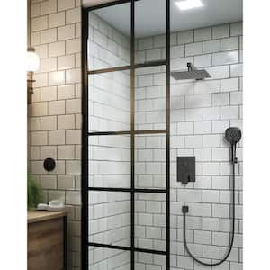 Pressure Balance 2-Spray Wall Mount 10 in. Fixed and Handheld Shower Head 2.5 GPM in Matte Black Valve Included