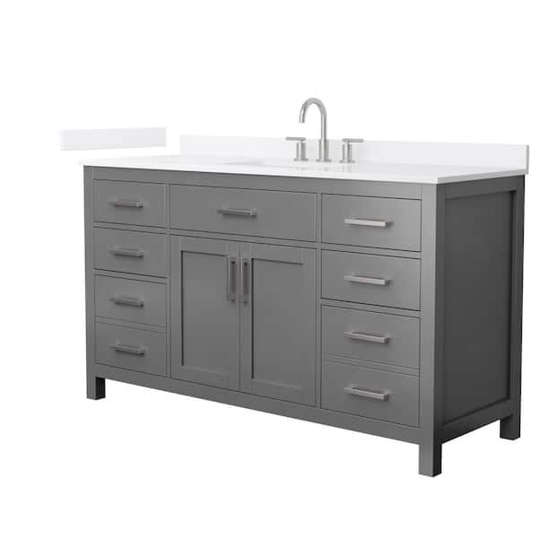 Beckett 60 in. Single Freestanding Dark Gray Bath Vanity with White Quartz Top (Assembled)