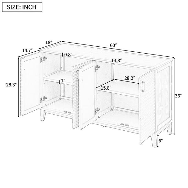60 in. W x 18 in. D x 36 in. H MDF Ready to Assemble Floor Kitchen Cabinet in White with 4 Doors