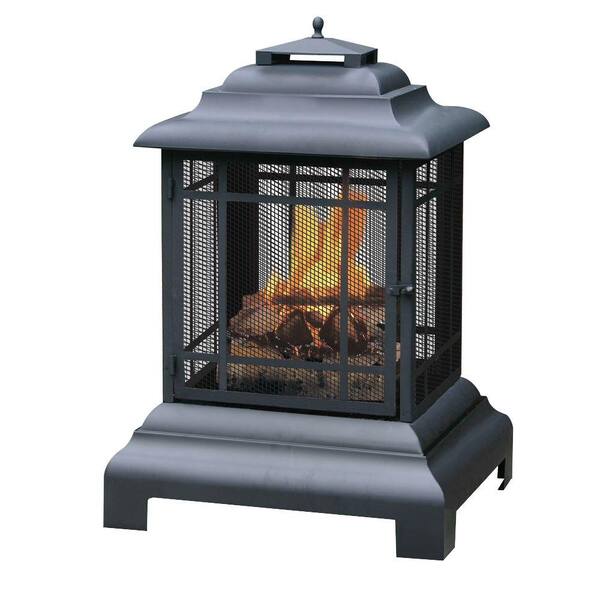 UniFlame 40.5 in. H Black Powdercoated Steel Wood Burning Outdoor Fireplace