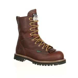 Men's Loggers Waterproof 8 in. Work Boots - Steel Toe - Chocolate Size 11.5 (M)