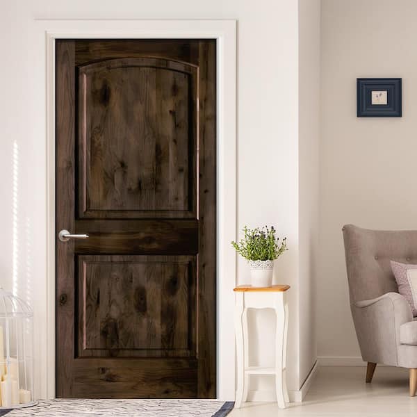 Assembly Required 30 in. x 80 in. Knotty Alder Right-Hand Top Arch Black Stain Wood Interior Door Kit w/Separate Jamb