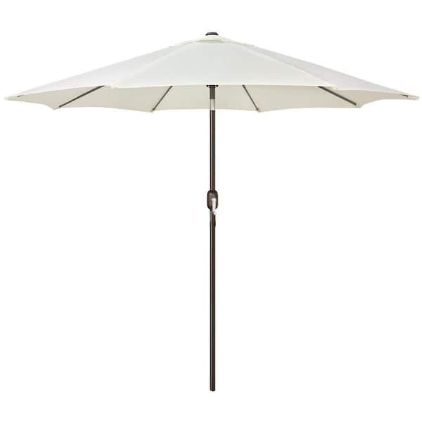 Outdoor Series 9 ft. Yard Umbrella Patio Umbrella in Creamy White Stripe with 8 Sturdy Ribs Push Button Tilt and Crank