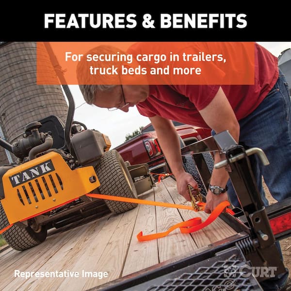 CURT 16 ft. Adjustable Ratchet Cargo Straps with J-Hooks (Orange, 1,100 lbs.,  2-Pack) 83026 - The Home Depot