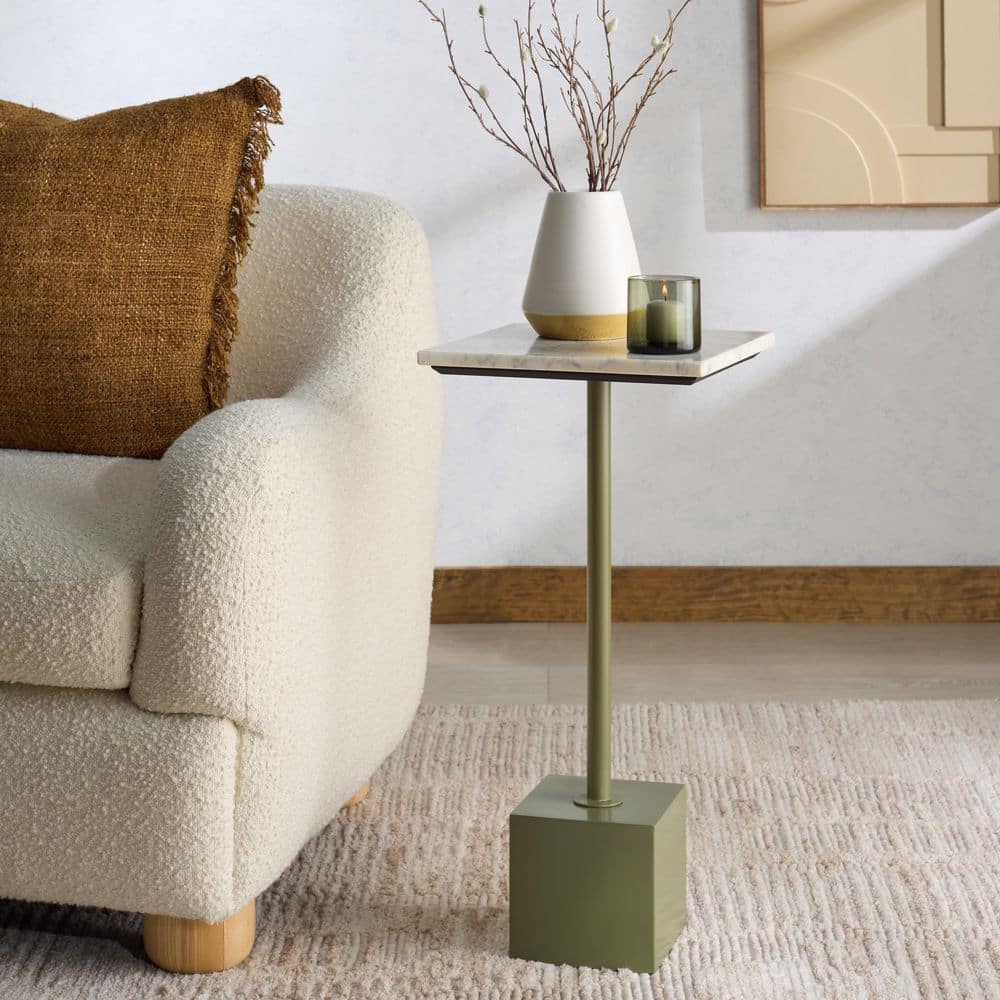 Albertelli 11.8 in. Olive Green/White Square Metal End Table price history on PriceWatchPro