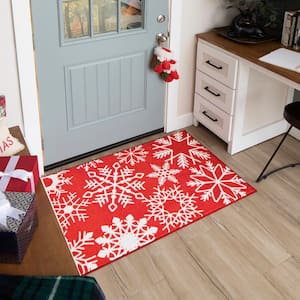 Snowflake Red 2 ft. x 3 ft. 4 in. Machine Washable Area Rug