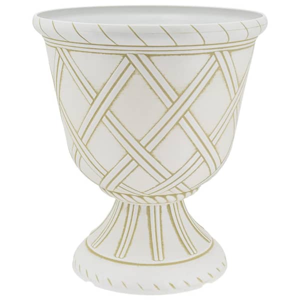 Arcadia Garden Products Lattice 14 in. W x 16 in. Brushed Beige Plastic Urn