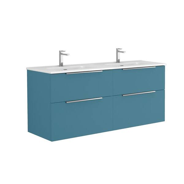 WS Bath Collections Dalia 56 in. W x 18.1 in. D x 23.8 in. H Double Sink Wall Mounted Bath Vanity in Island Matte with White  Top