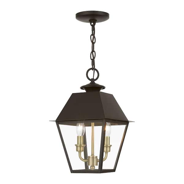 AVIANCE LIGHTING Helmsdale 15in. 2-Light Bronze Dimmable Outdoor Pendant Light with Clear Glass and No Bulbs Included