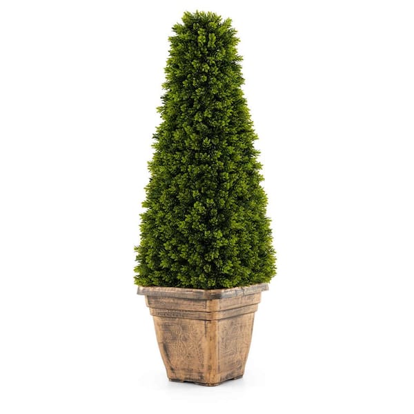 Costway 35 inch. Artificial Boxwood Topiary Tree Potted Fake Tree ...