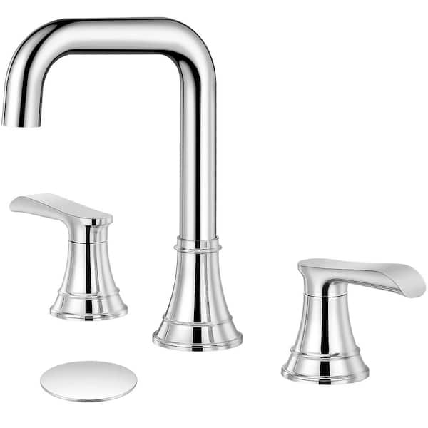 AKLFGN 8 in. Widespread Double-Handle Bathroom Faucet with Pop-Up Drain in Polish Chrome