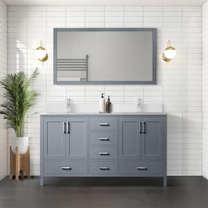Jacques 60 in. W x 22 in. D Dark Grey Double Bath Vanity, White Quartz Top, Faucet Set, and 58 in. Mirror