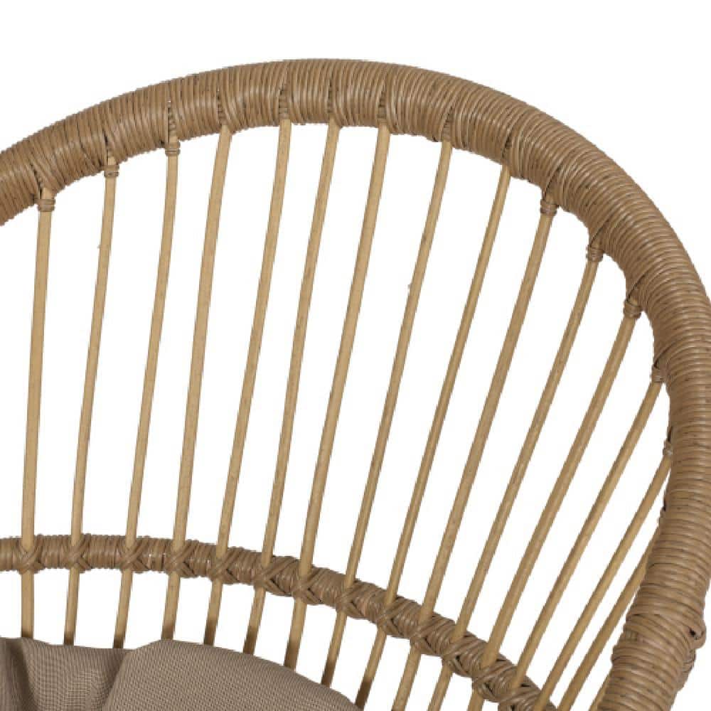 Light Brown and Beige Wicker Outdoor Dining Chairs with Cushions, Set of 2