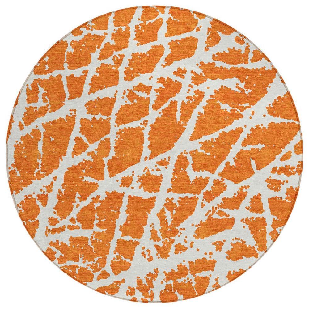 Orange and White 8 ft. Round Abstract Indoor / Outdoor Area Rug price history on PriceWatchPro