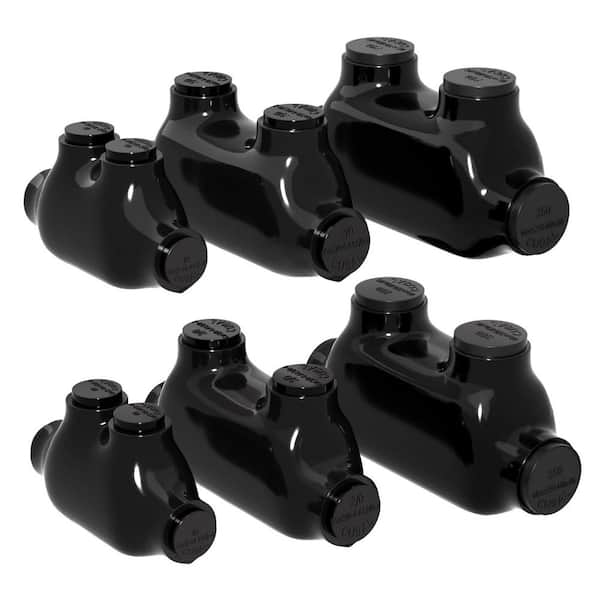 2-14 AWG, 2/0-6 AWG, 250MCM-6AWG Wire Range 2 Port Insulated Splice Connector with Slotted Allen Hex Dual Entry, 6-Pack