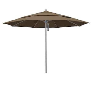 11 ft. Gray Woodgrain Aluminum Commercial Market Patio Umbrella Fiberglass Ribs and Pulley Lift in Cocoa Sunbrella