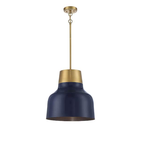 Savoy House 17 in. W x 18 in. H 1-Light Navy Blue and Natural Brass ...