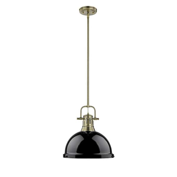 Golden Lighting Duncan AB 1-Light Aged Brass Pendant with Black Shade