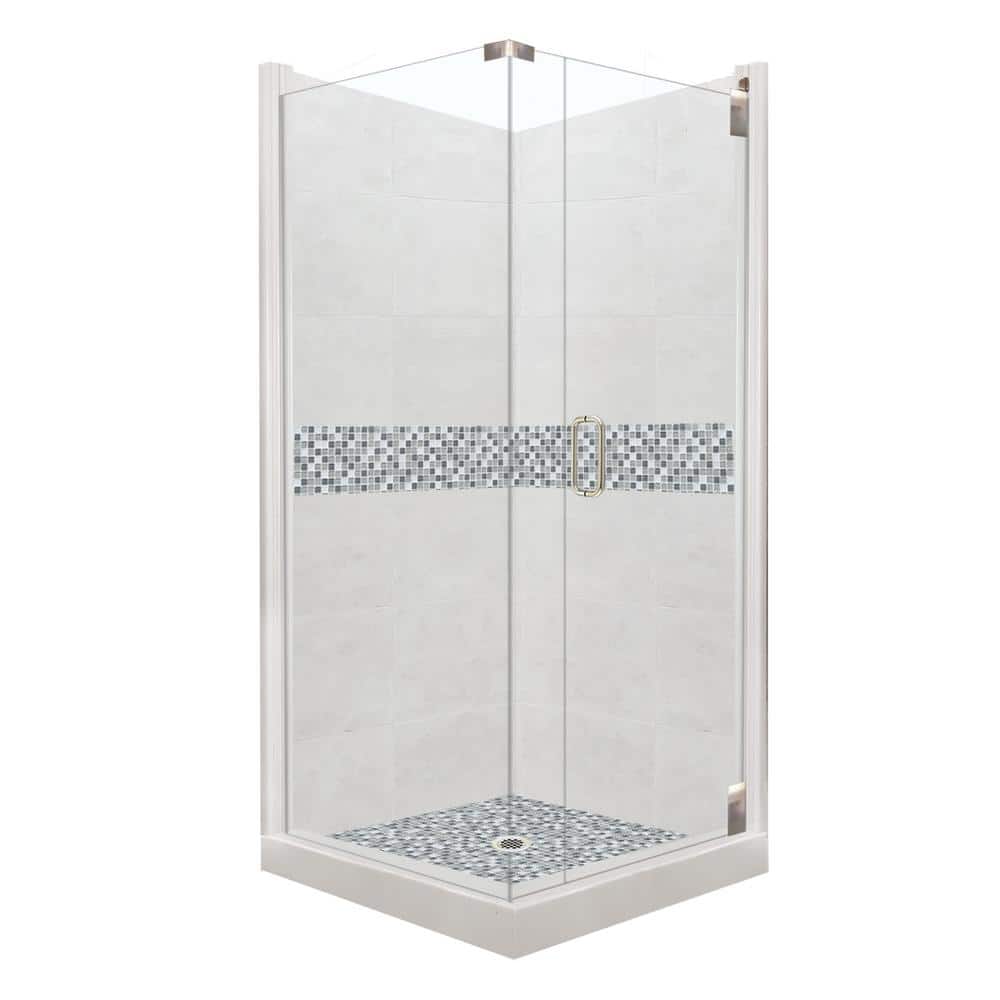 American Bath Factory Del Mar Grand Hinged 36 in. x 42 in. x 80 in. Right-Hand Corner Shower Kit in Natural Buff and Satin Nickel, Del Mar and Natural Buff/Satin Nickel -  CGH-4236ND-LTSN