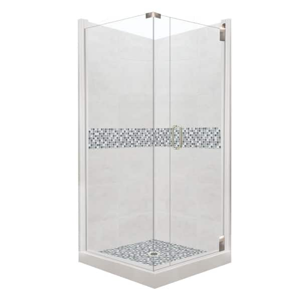 Natural Buff Corner Shower Enclosure Kit with Subway Black Accent