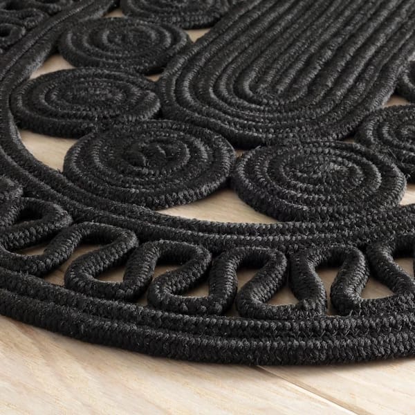 Audrey Handwoven Oval Black 5 ft. x 8 ft. Outdoor Oval Rug