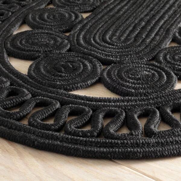 Audrey Handwoven Oval Black 8 ft. x 10 ft. Outdoor Oval Rug