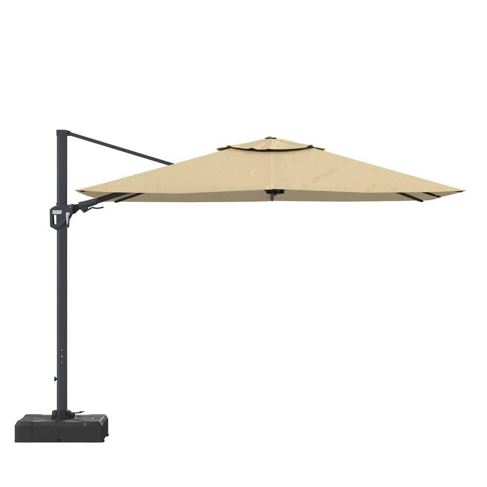 Clihome 11FT Square Cantilever Patio Umbrella in Beige(with Base)