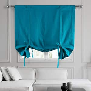 Capri Teal Blue Solid Cotton Rod Pocket Room Darkening Tie-Up Window Shade - 46 in. W x 63 in. L (1 Panel)