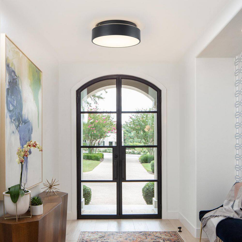 11.42 in. 22-Watt Black Round 5CCT Selectable LED Flush Mount Ceiling Light with Frosted Glass Shade price history on PriceWatchPro
