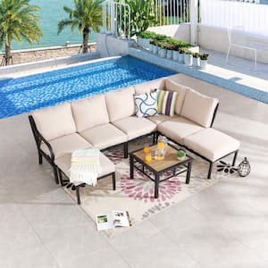 8-Piece Metal Patio Conversation Set with Beige Cushions