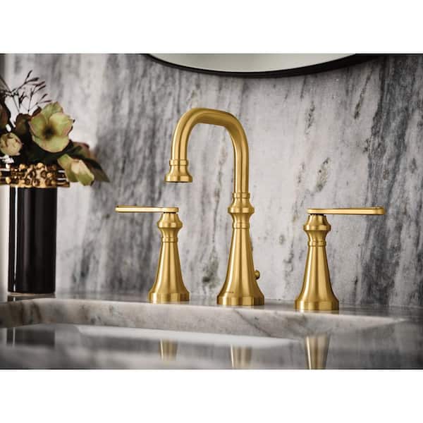 Colinet 8 in. Widespread 2-Handle High-Arc Bathroom Faucet with Lever Handles Valve Required in Brushed Gold