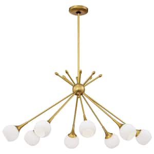Pontil 8-Light Honey Gold Chandelier with Etched Opal Glass Shade
