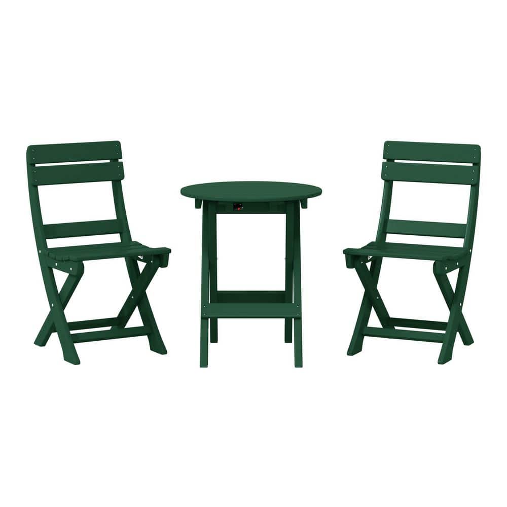 Laguna 3-Piece All Weather HDPE Plastic Outdoor Patio Rust Free Folding Bistro Dining Set, Dark Green price history on PriceWatchPro