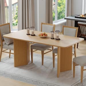 Brix Modern Rectangle Oak Wood Top 67 in. Double Pedestal Base Dining Table Seats 6