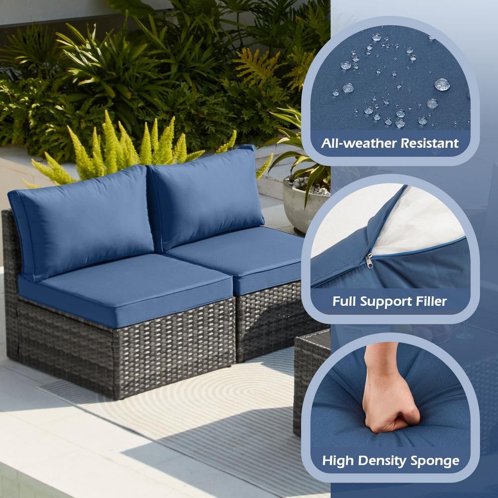 Navy Blue Cushioned 7-Piece Wicker Outdoor Sectional Sofa Set