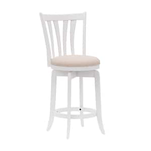 Savana 39 in. White Flared Slat Back Wood 25.5 in. Counter Height Swivel Stool with Cream Fabric