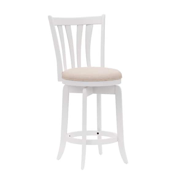 Hillsdale Furniture Savana 39 in. White Flared Slat Back Wood 25.5 in. Counter Height Swivel Stool with Cream Fabric