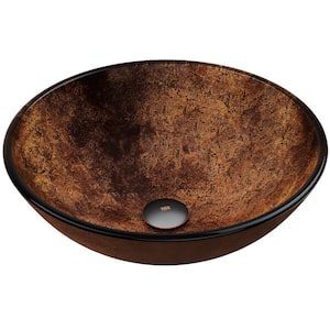 Giovanni Russet Brown Glass 17 in. L x 17 in. W x 6 in. H Round Vessel Bathroom Sink
