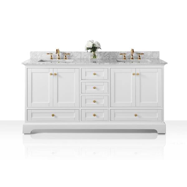 Ancerre Designs Audrey 72 in. W x 22 in. D Bath Vanity in White with Marble Vanity Top in White with White Basins
