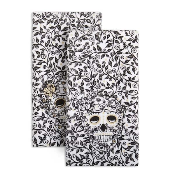 Fiesta Skull and Vine Black/White Kitchen Towel Set (Set of 2)