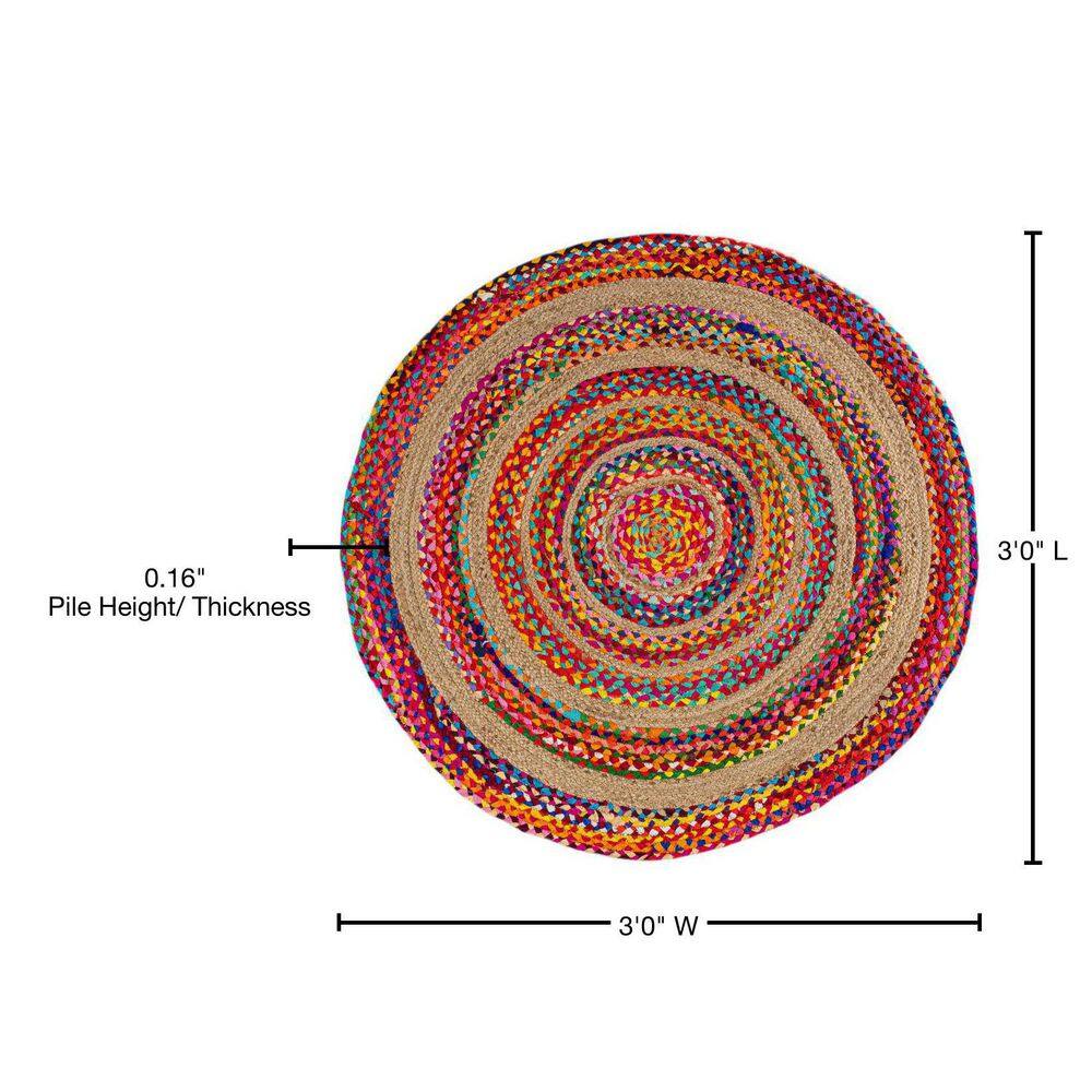 Handmade Multicolor Cotton and Jute Braided Round Area Rug