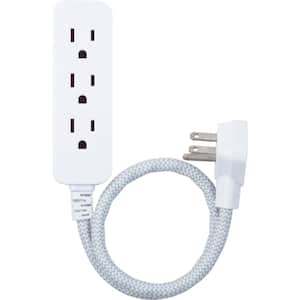 3-Outlet Power Strip with 6 in. Braided Extension Cord Surge Protector, Gray and White