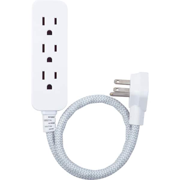 GE 3-Outlet Power Strip with 6 in. Braided Extension Cord Surge Protector,  Gray and White 45190 - The Home Depot
