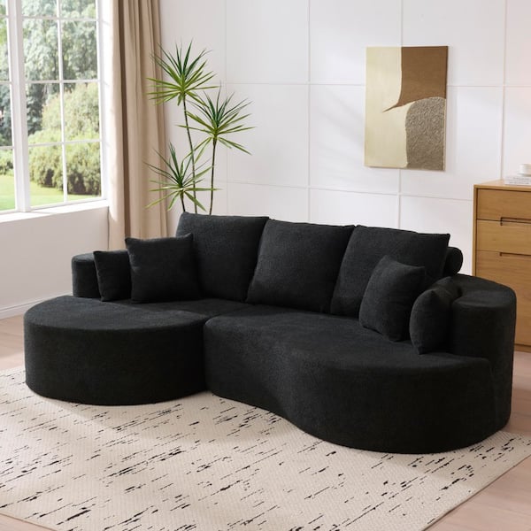 106 in. 2-Piece Fabric Cloud Curved Sectional Sofa in Black with Chaise Lounge, No Assembly