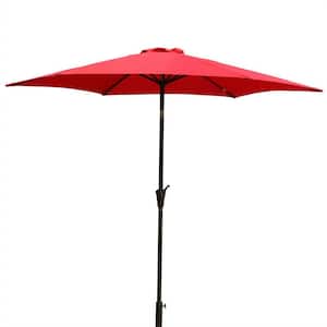 9 ft. Powder-Coated Aluminum Market Crank Lift Push Button Tilt Patio Umbrella in Red for Garden and Patio