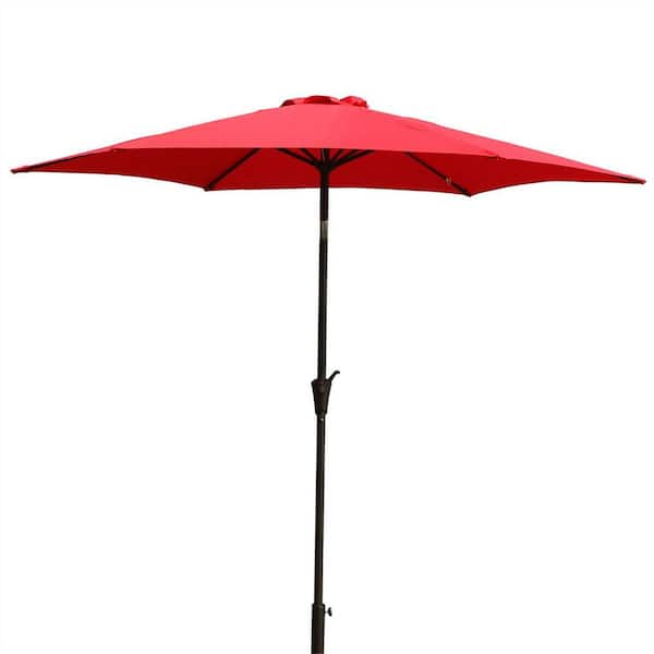 Afoxsos 9 ft. Powder-Coated Aluminum Market Crank Lift Push Button Tilt Patio Umbrella in Red for Garden and Patio