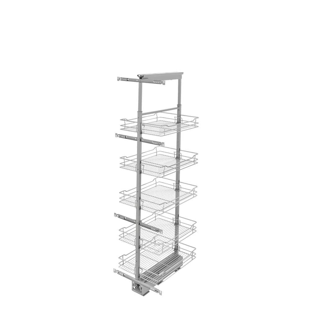 Rev-A-Shelf 5343-08-GR 8 in Chrome Solid Bottom Pantry Pullout Soft Close - Gray