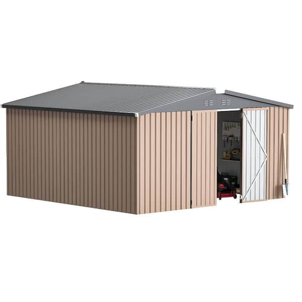 12 ft. W x 12 ft. D Metal Shed with Double Lockable Door in Brown (144 sq. ft. )