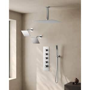 15-Spray Patterns Thermostatic 16, 6 in.Dual Shower Head Wall Mount Fixed Shower Head in Brushed Nickel (Valve Included)