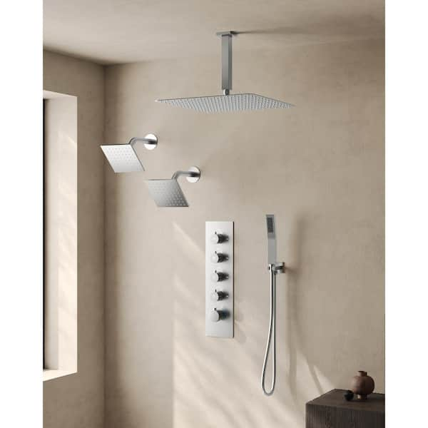 EVERSTEIN 15-Spray Patterns Thermostatic 16, 6 in.Dual Shower Head Wall ...